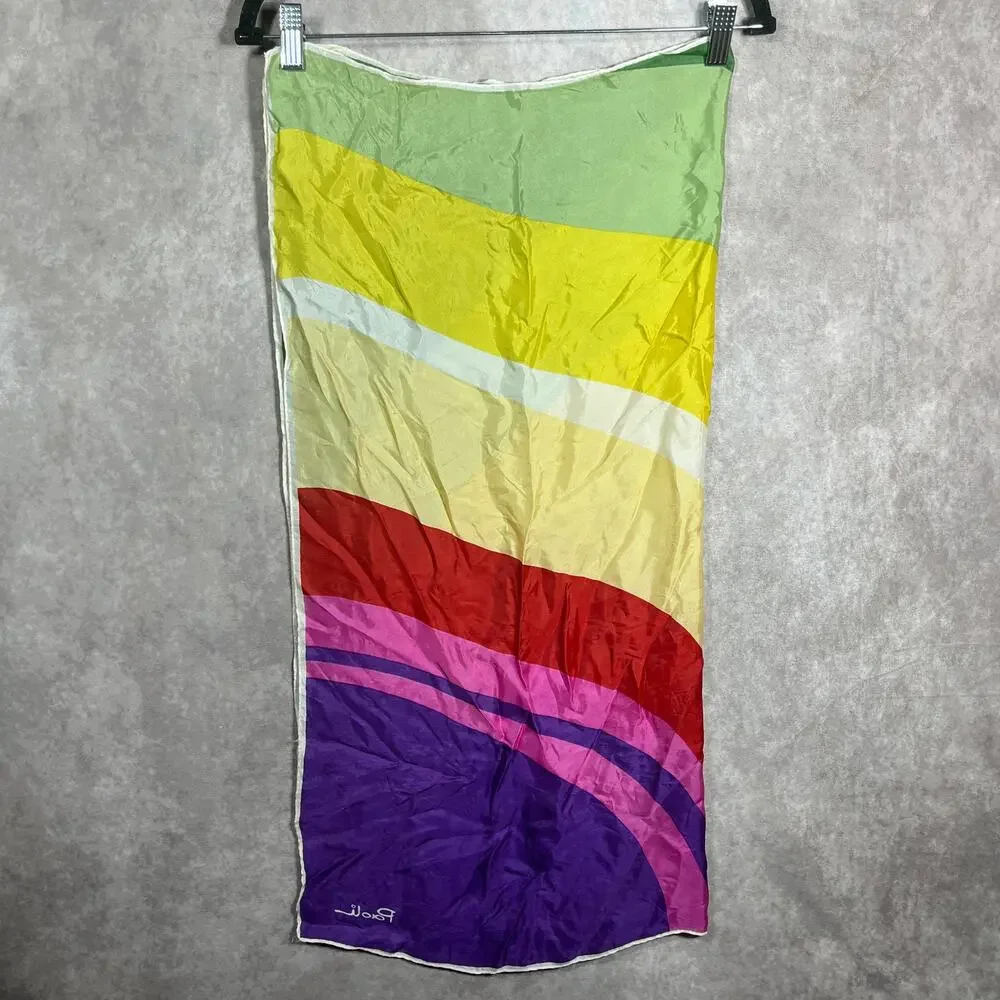 Paoli Scarf Womens One Size Rainbow Striped Square Lightweight Multifunctional‎